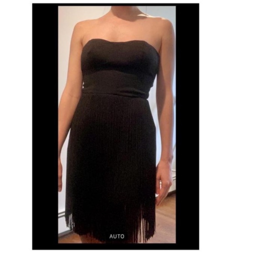 Little black tube top dress with fringe. Ark & Co. - designer